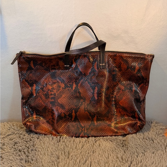 Clare V Handbags - Clare V Brown Snakeskin-Print Tote Bag